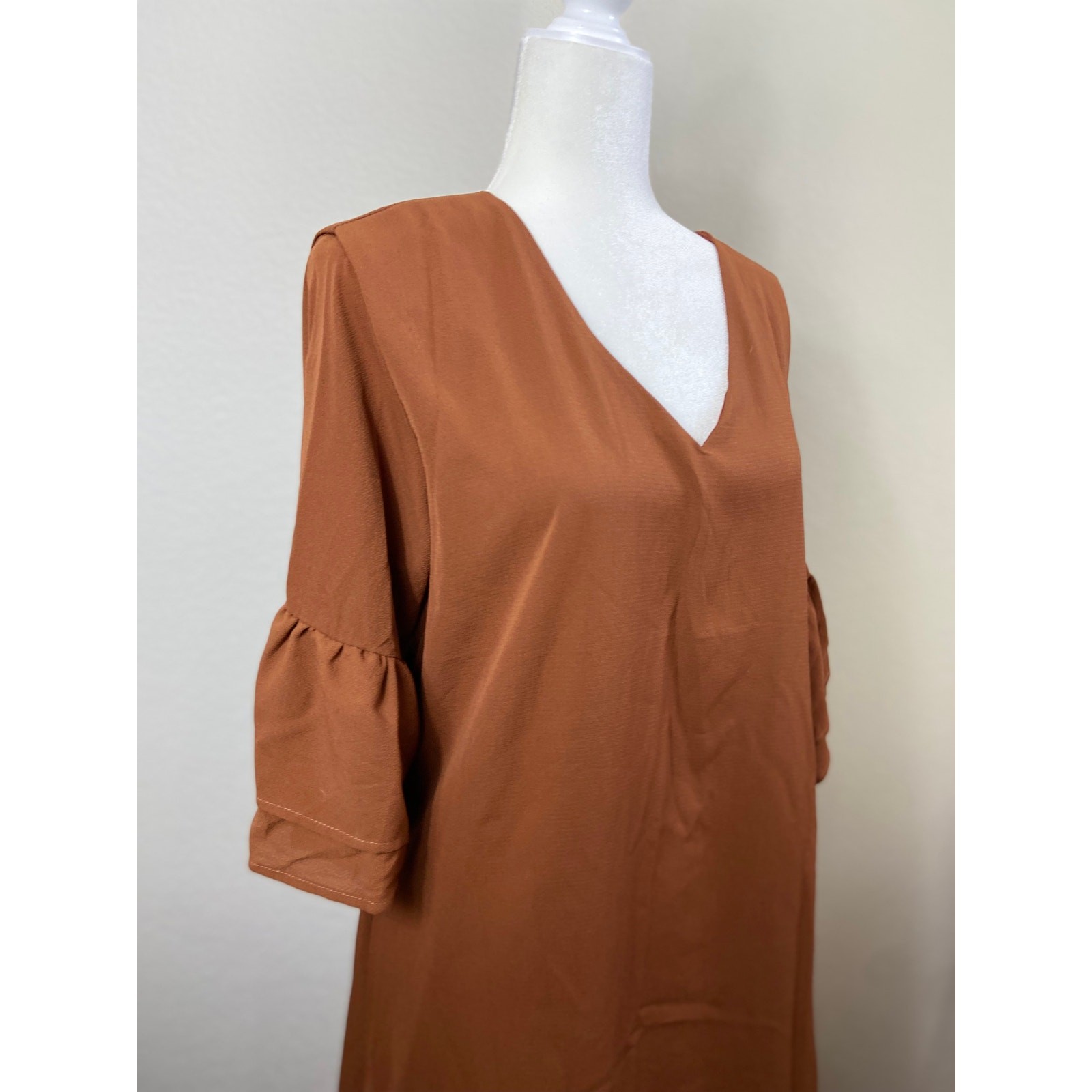 NWT Belongsci Womens Bell Sleeve Shift Loose Shirt Dress Mini Large