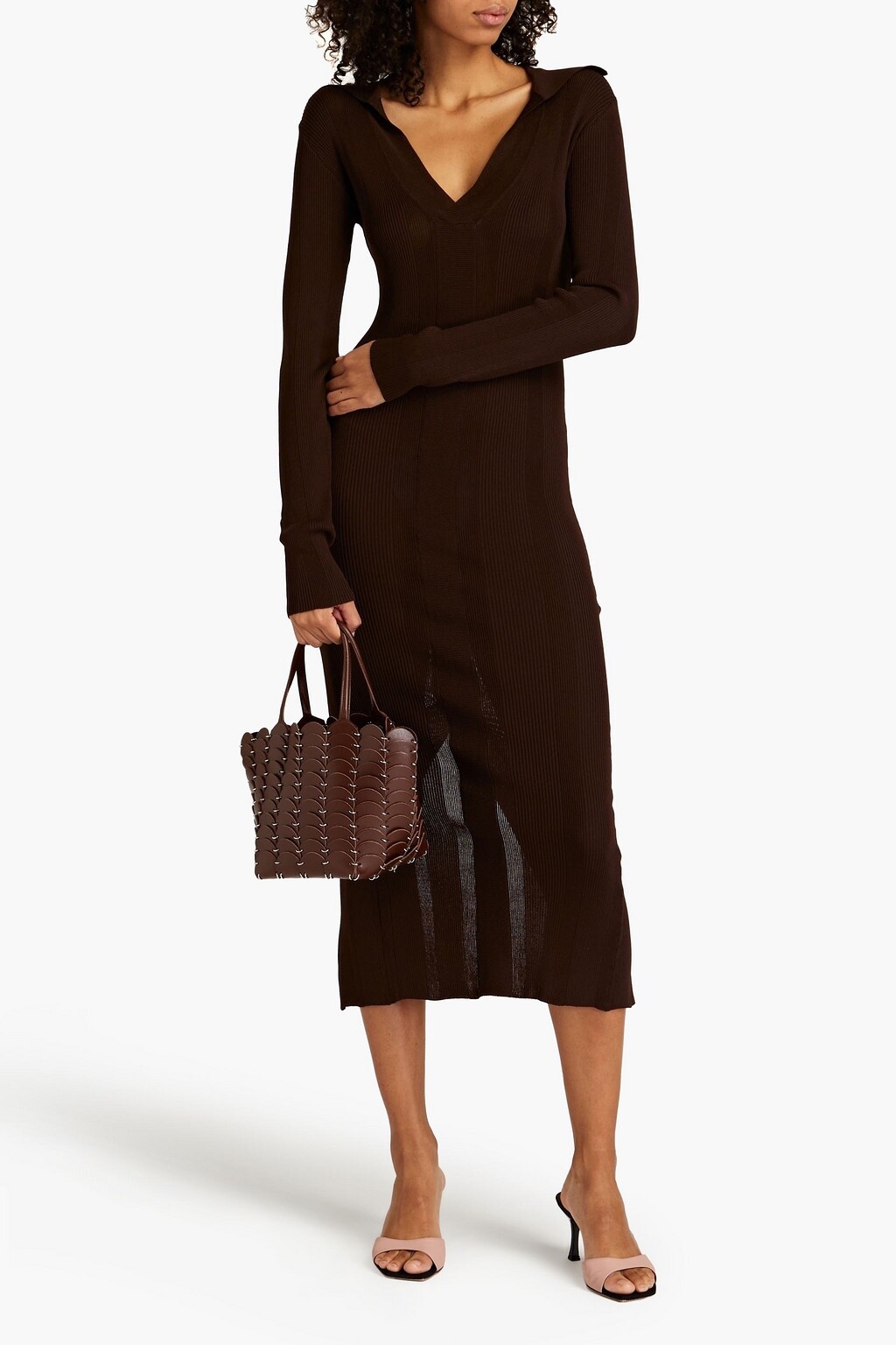 REMAIN Dress MIDI Birger Christensen Brown Viscose Nylon Sheath Dress SZ 6 New