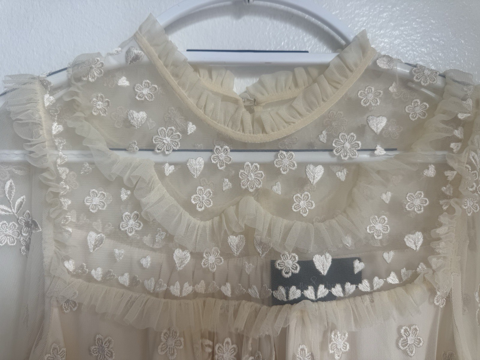Needle & Thread Tulle Embroidered Floral Long Sleeve Ruffle Mini Dress Size 2