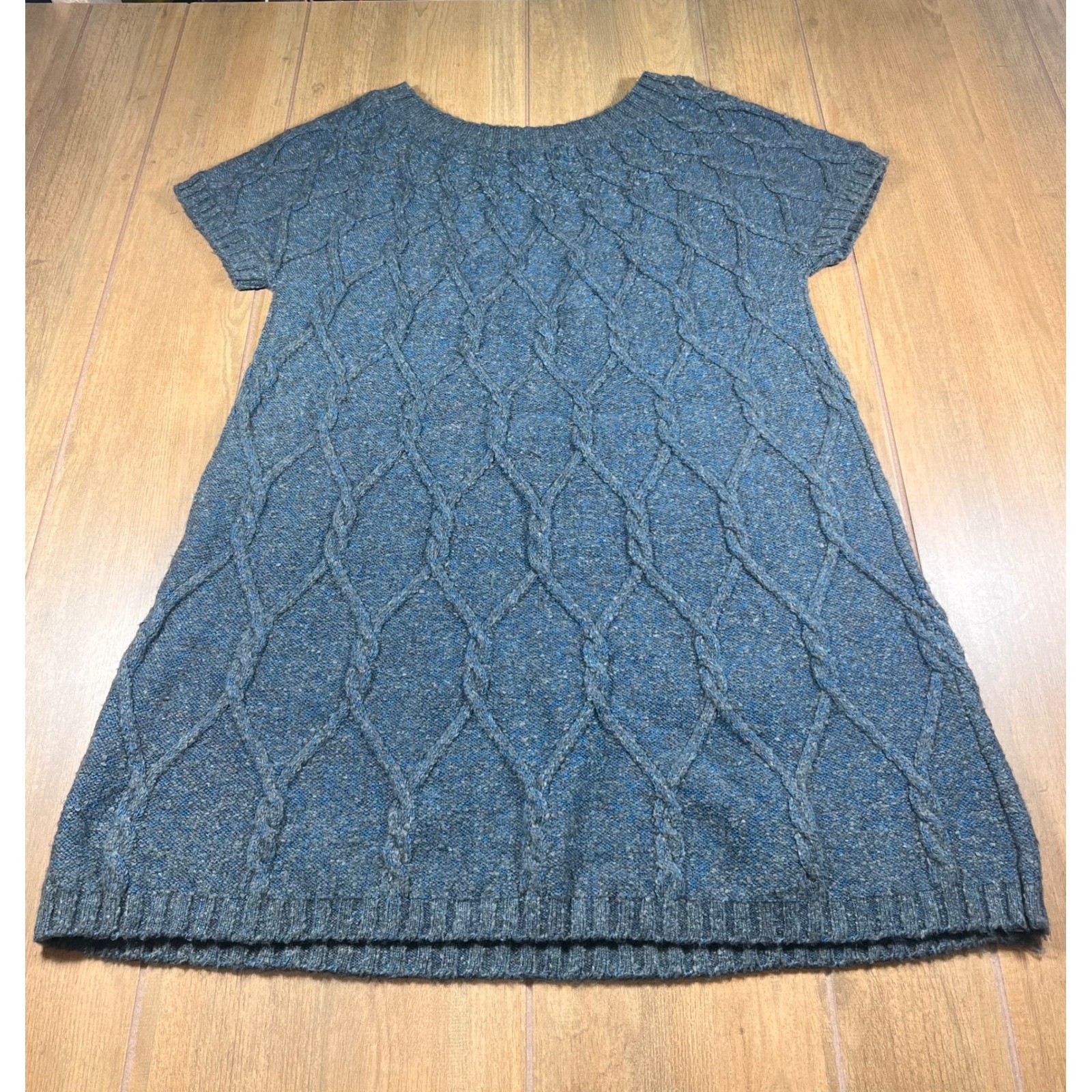 Kensie Women’s Cable Knit Sweater Dress Short Sleeve Blue Heather Size L