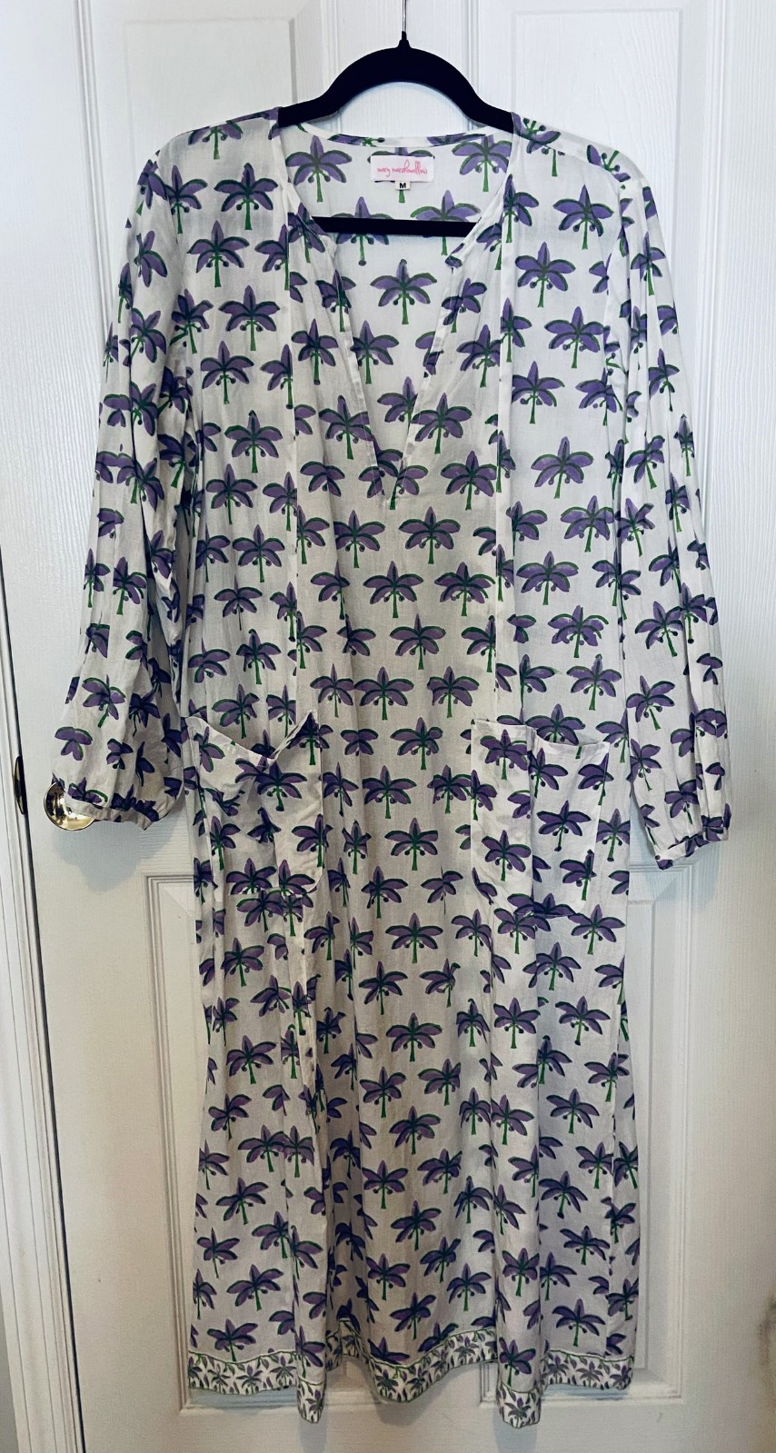 Mary Marshmallow Women’s Dress Midi white, purple and green flower prints Size M