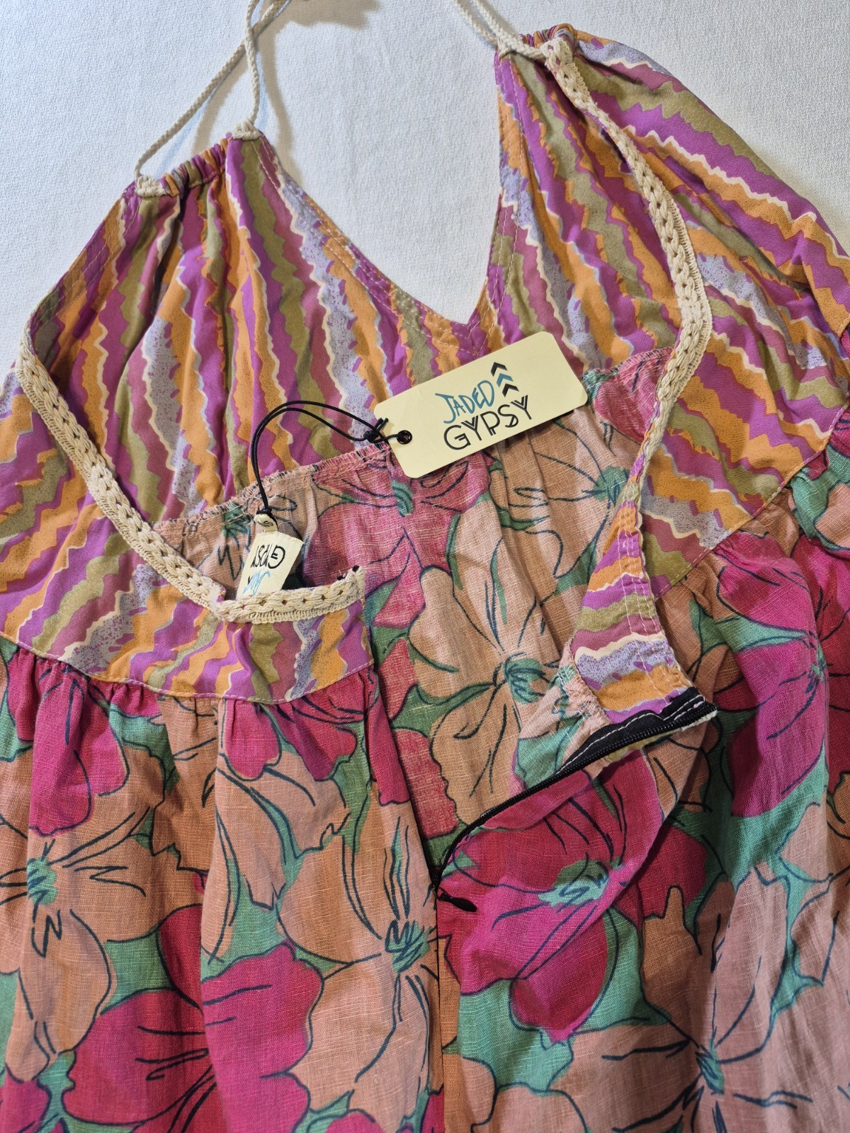 NEW Jaded Gypsy Patchwork Maxi Halter Boho Dress S/M Hippie Festival Sundress