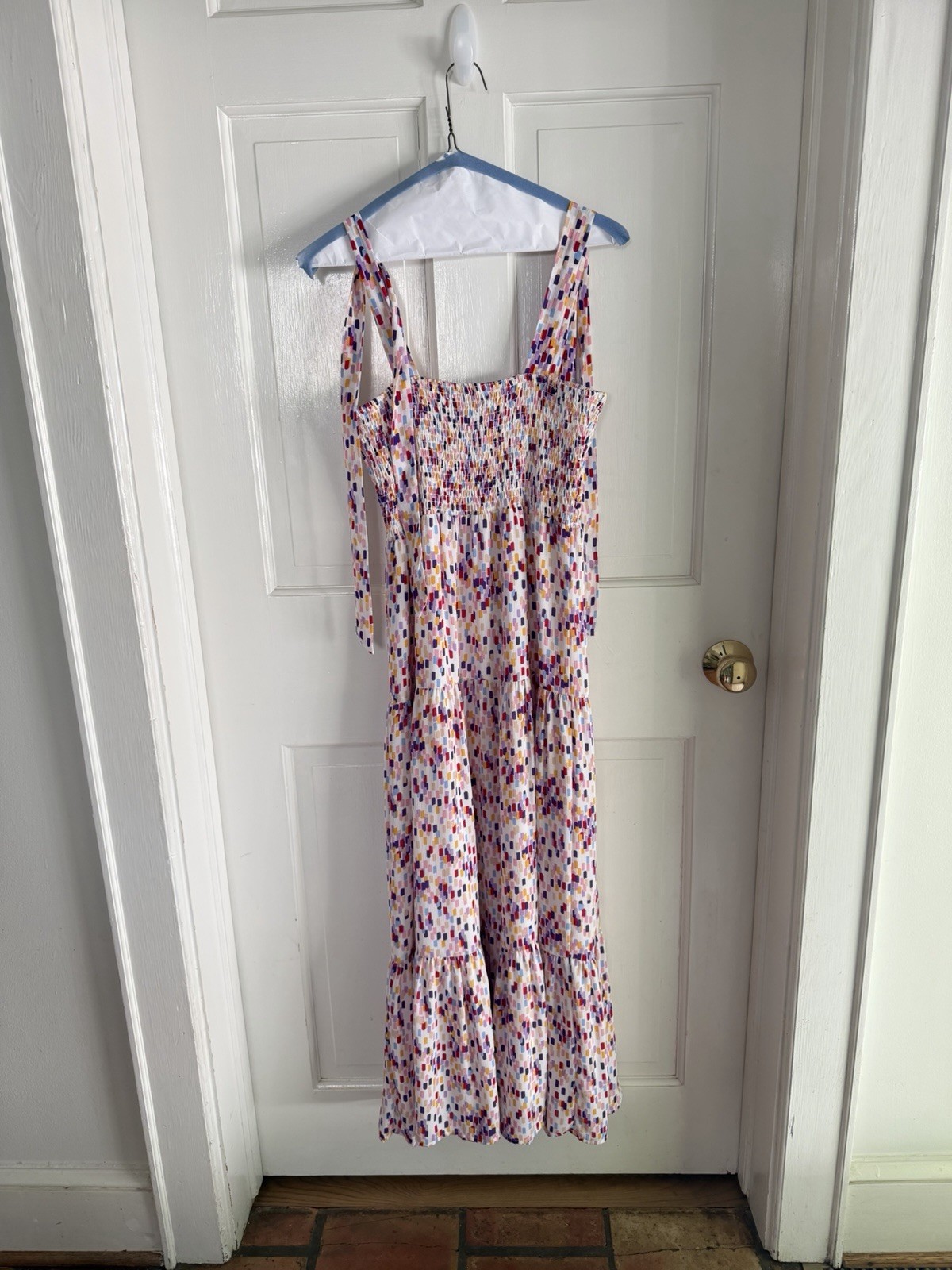 Sam Edelman Women’s Smocked Tiered Midi Dress Multicolor Abstract Print Size 2