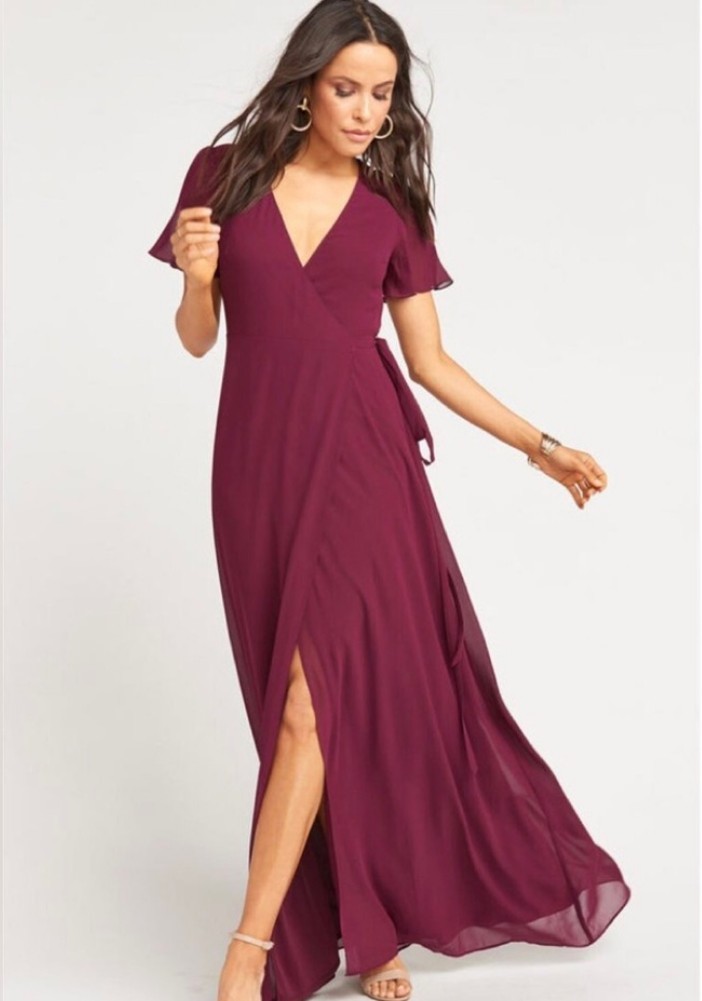 Show Me Your MuMu Noelle Wrap Dress Size Medium Burgundy Bridesmaid Maxi