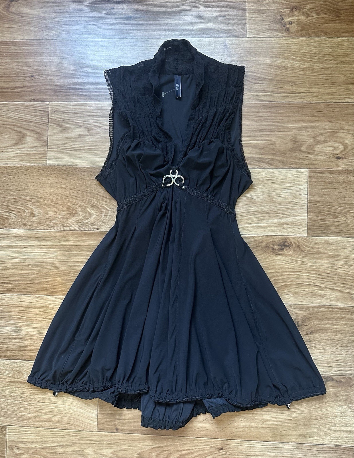 HIGH use Black Dress Avant-Garde Mesh Trim Metal Hardware Italy Sz 6 / S