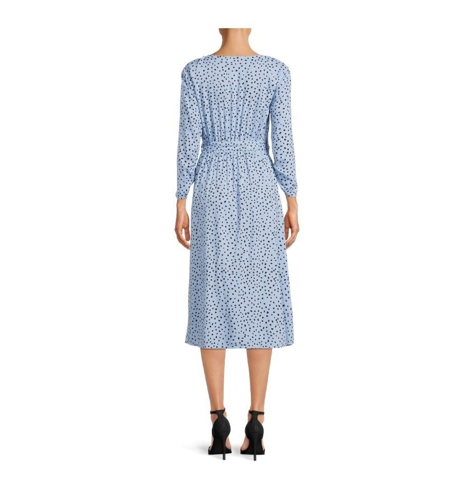 Beach Lunch Lounge Womens Small Blue Print Wrap Midi Dress V-Neck 3/4 Sleeve NWT