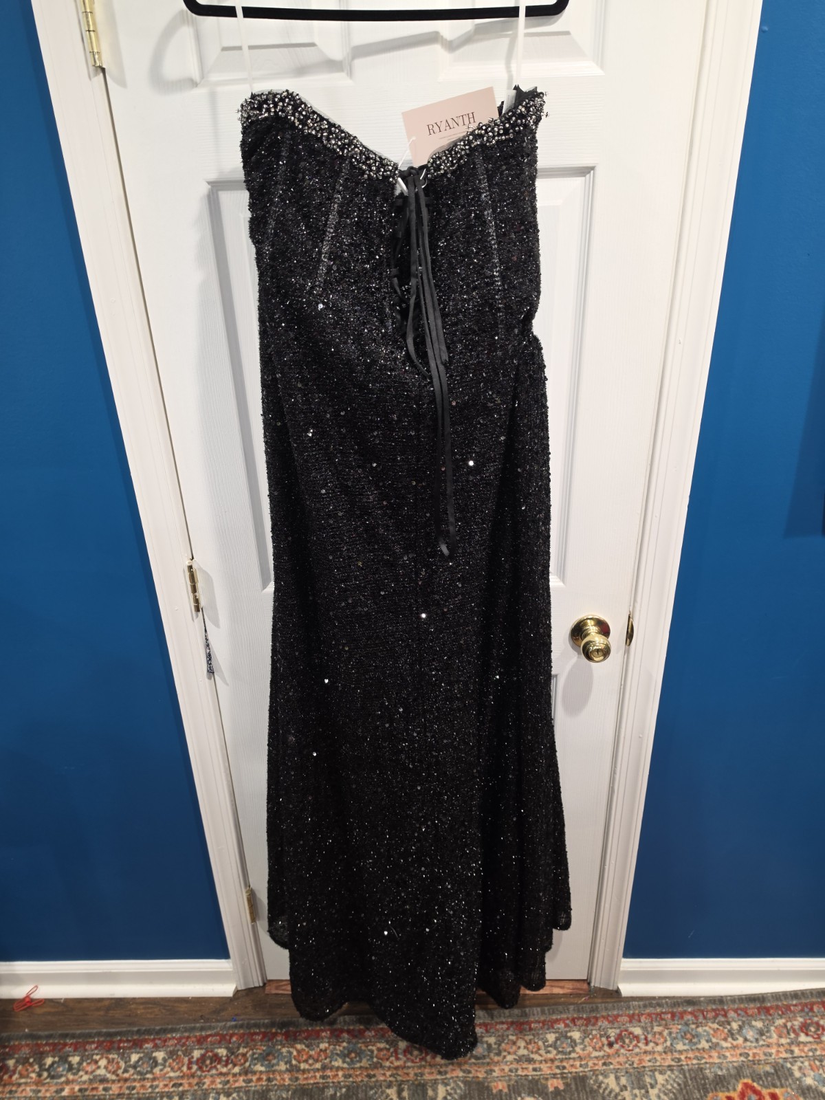 Ryanth Plus Size 22 Black Sequin Gala Gown Strapless Beaded High Low Formal…