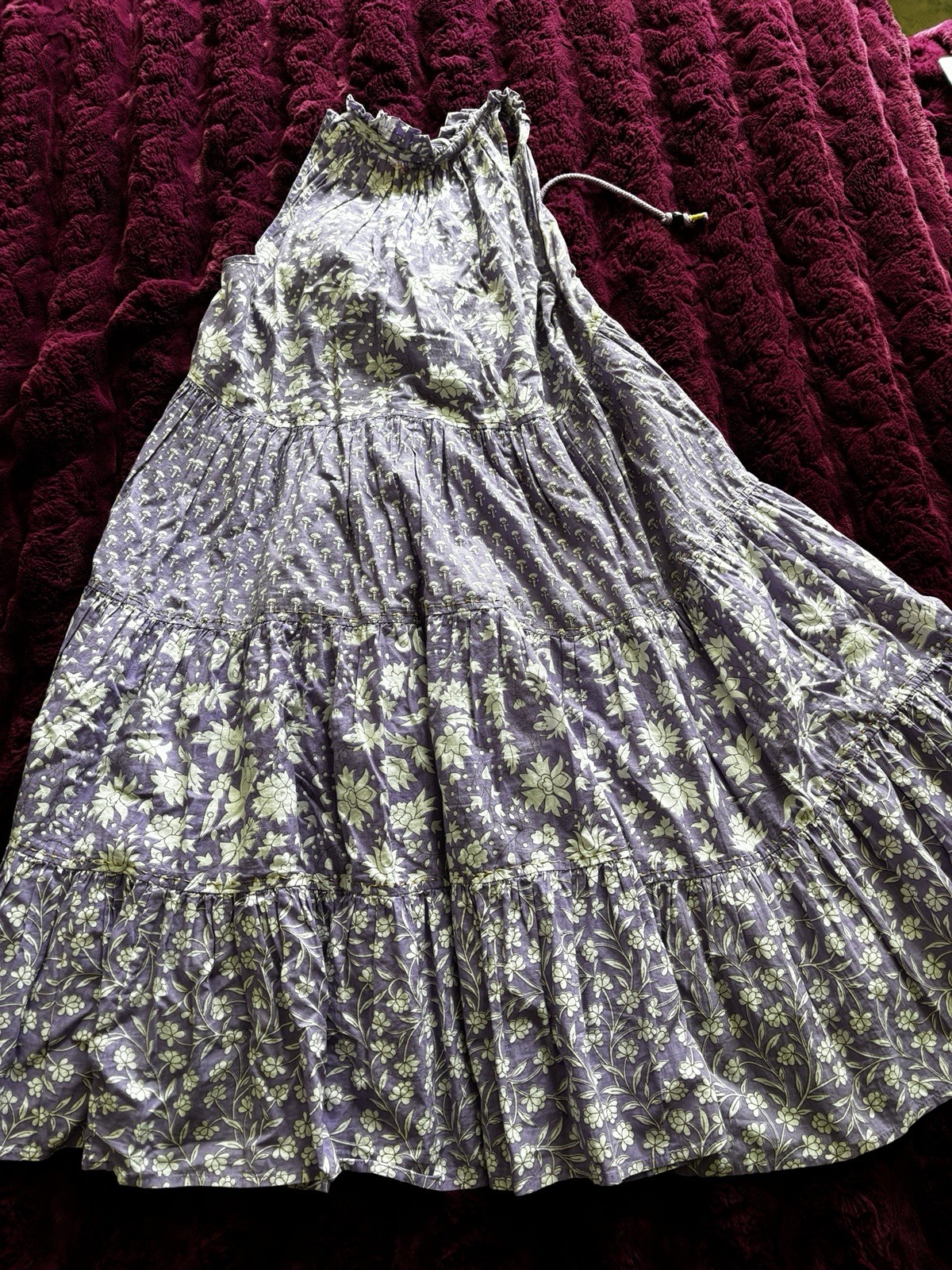 Ro Garden Purple Tiered Size Small 100% Cotton Cover Up Beach