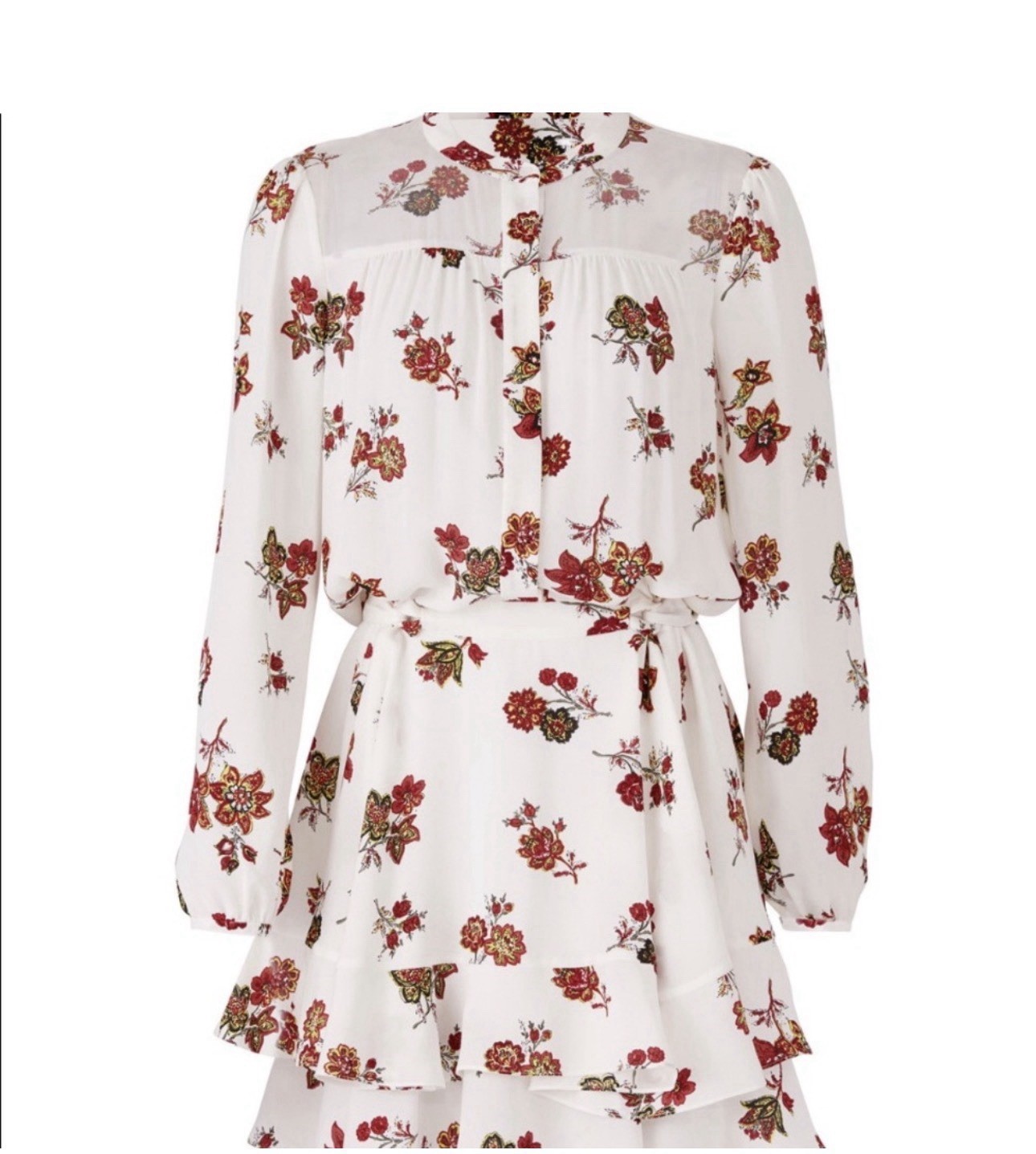 A.L.C. Rori 100% Silk Floral Mini Dress Tie Waist Ruffle Hem Long Sleeve Size 10