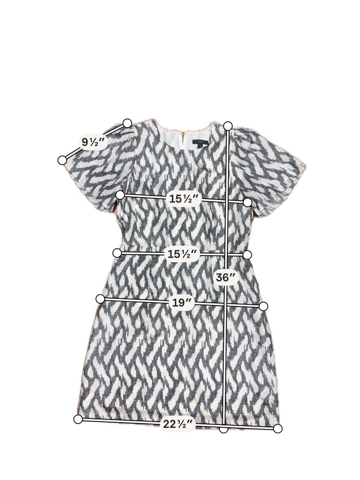 J. Crew Gray and White Printed Short-Sleeve 100 % Silk Dress