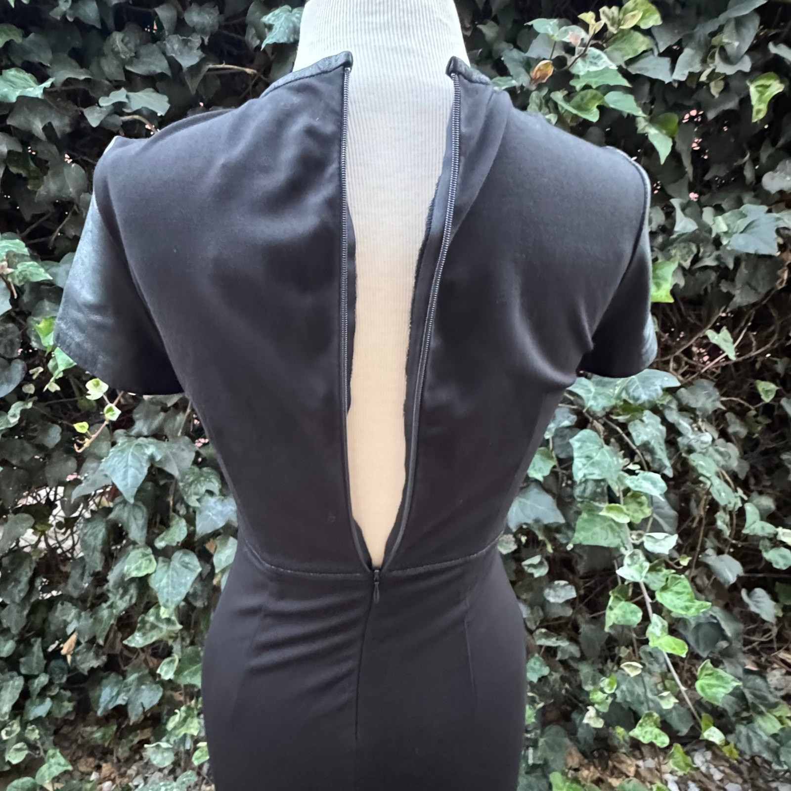 NWT My Tribe Mini Dress, Black Leather Shell, Stretch, Keyhole Round Neckline