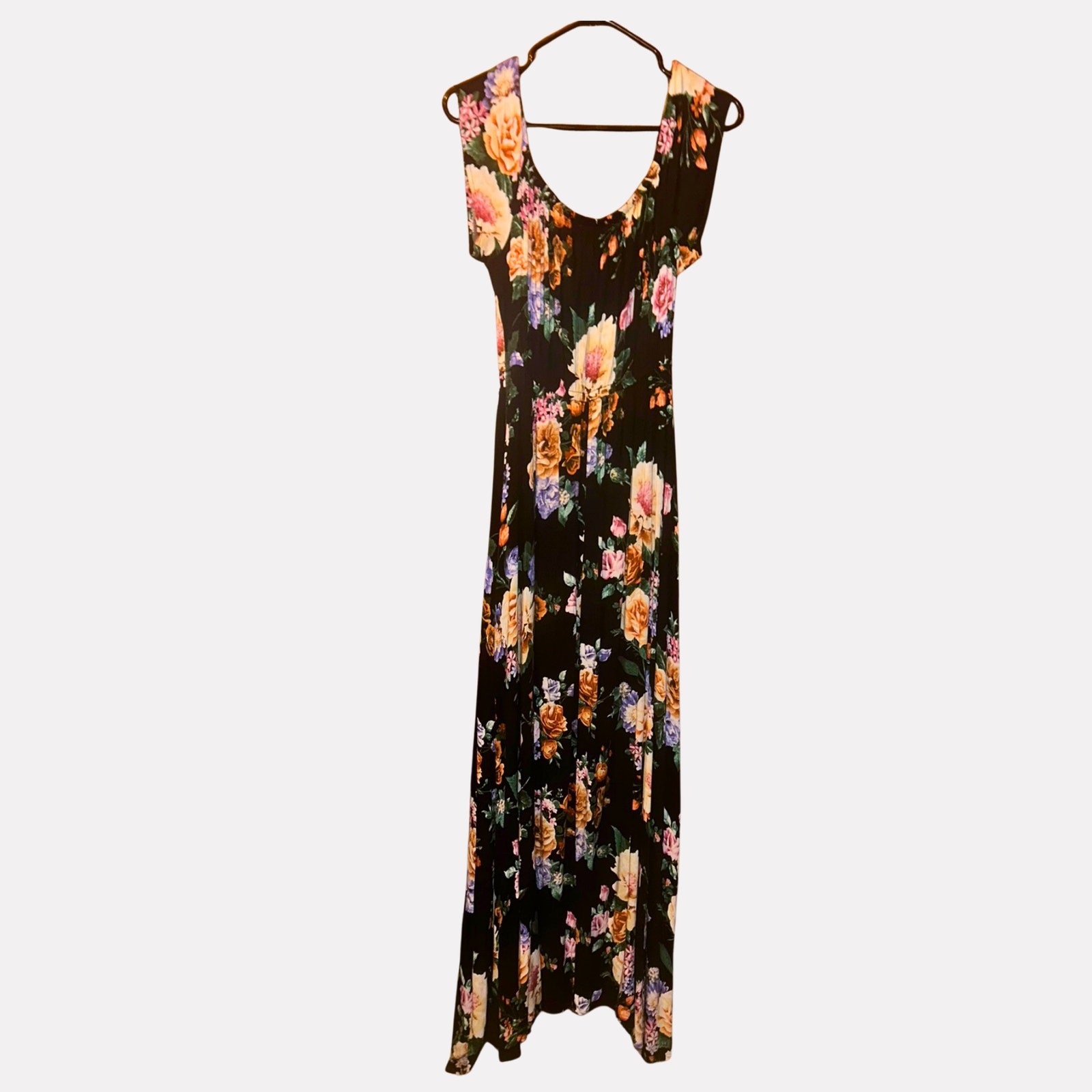 IRIS Floral Maxi Romper Size M Black Boho Cottagecore Lightweight Summer