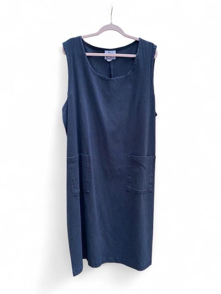 Vintage 90s Maxi Jumper Dress Navy & Gray Stripes Cottagecore Size XXL Pockets