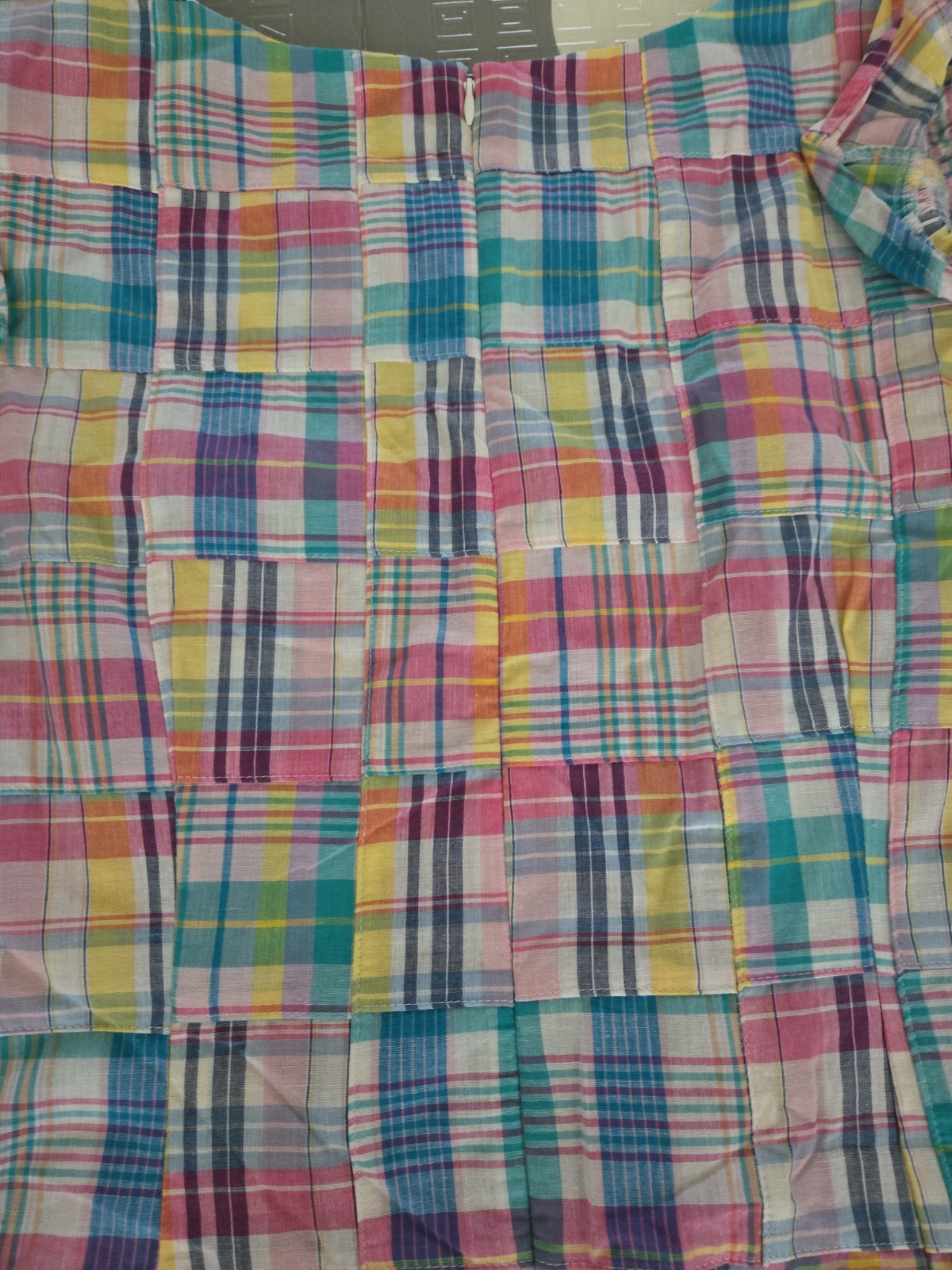 R&K Original Multi Madras Patchwork Plaid Ruffle Sleeve Dress Size 18, Cotton