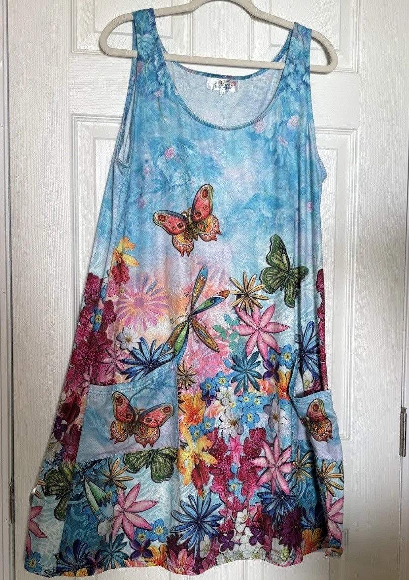 Butterfly T-shirt Tank Dress Butterfly & Flowers One-size Pockets whimsical
