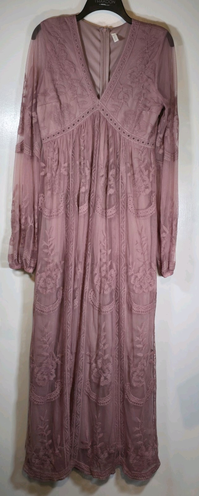Pink Blush Womens Dusty Rose Mauve Embroidered Mesh Lined Maxi Dress Med