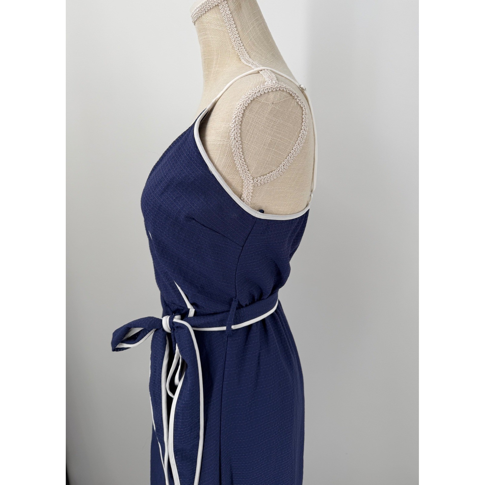 Moon River Navy Blue Womens Wrap Style Dress Sz Small Coastal Resort Cruise