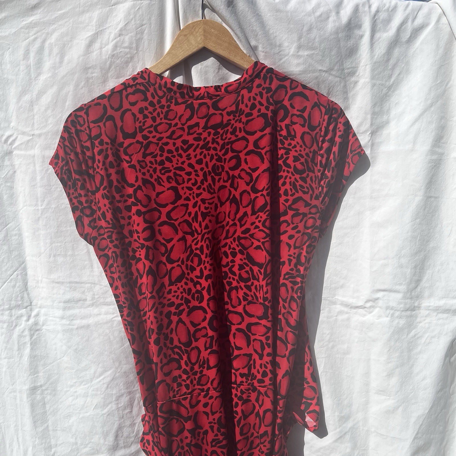 IMAN XL Red Black Leopard Animal Print High Low Maxi Faux Wrap Dress Exotic NWT