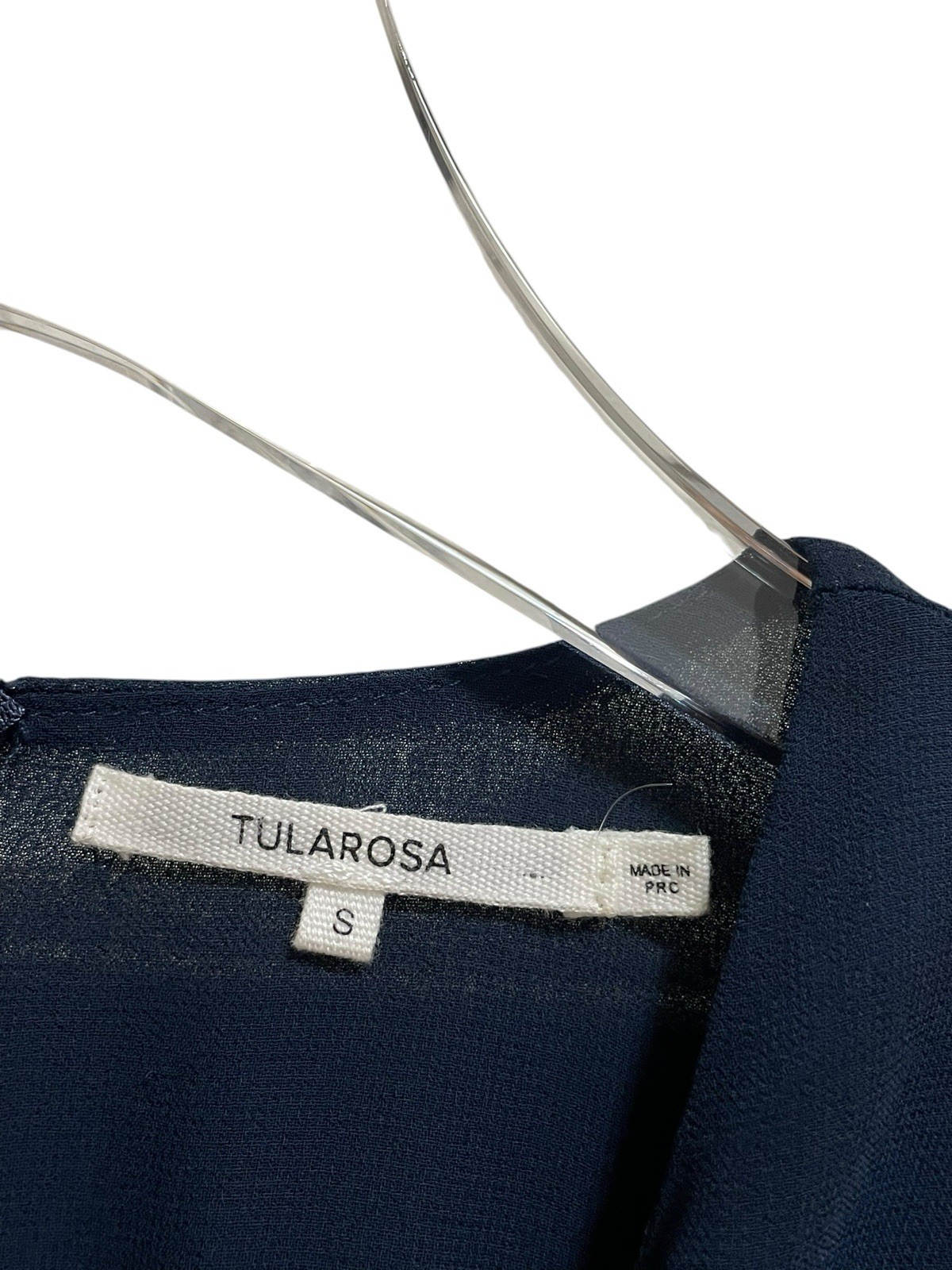 Tularosa Asher Dress Sz Small Blue Embroidered Lace Trim Sheer Open Panel Ruffle
