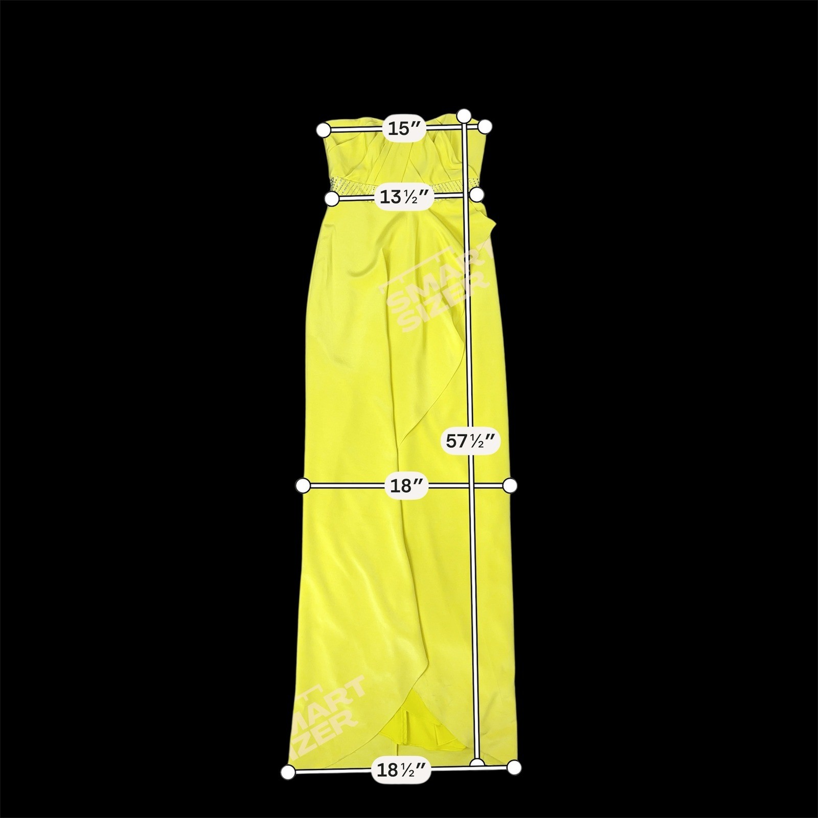 Nicole Miller Yellow Strapless Embellished Waist Ruffle Evening Gown Maxi Dress