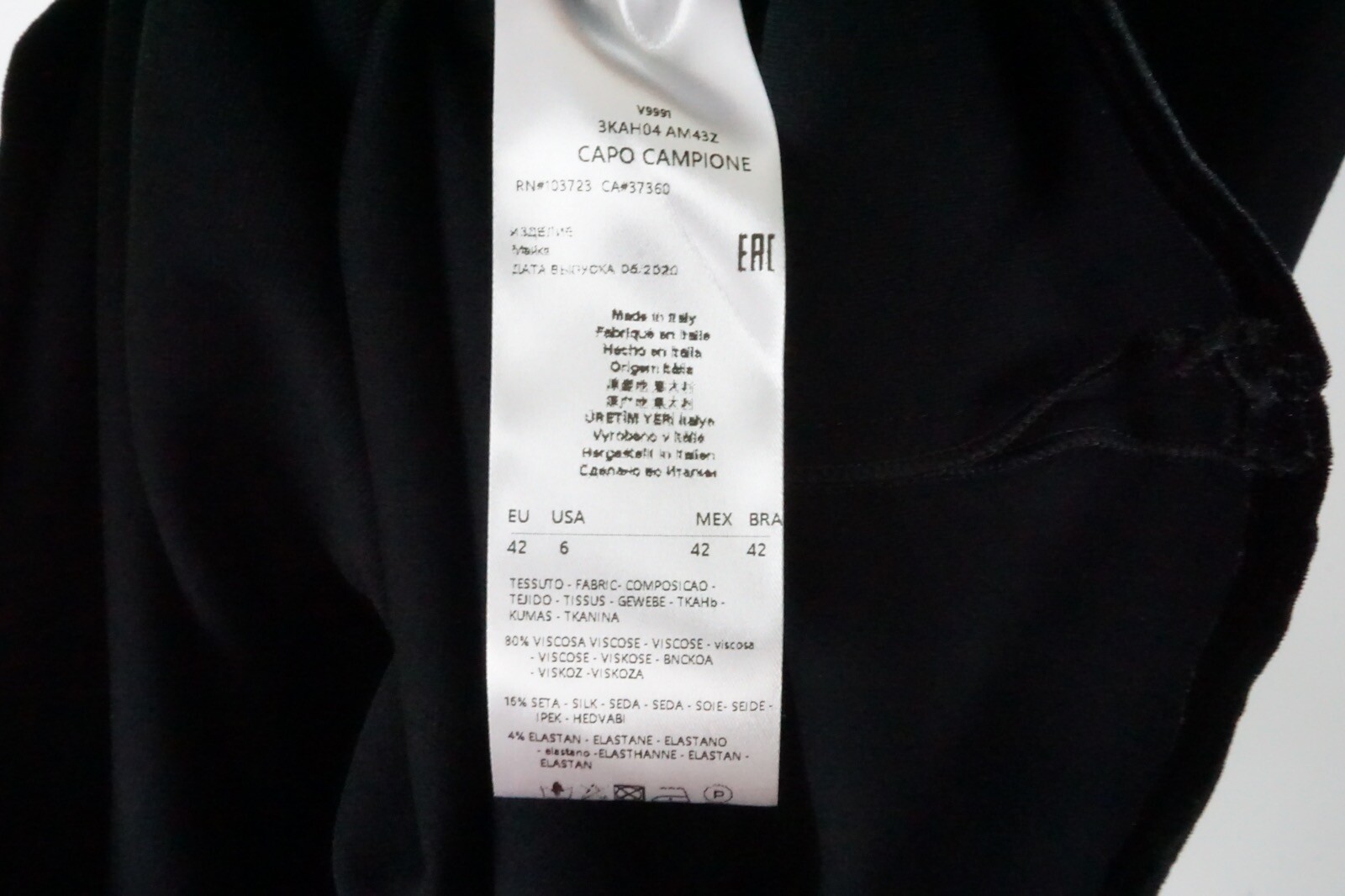 Giorgio Armani Black Velvet Outline Silk Blend Dress Sz 6 US 42 EU BRAND NEW