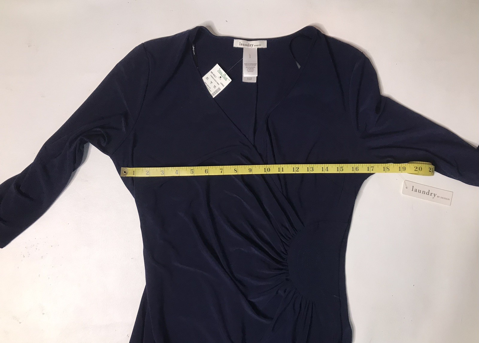 Laundry By Design Navy Blue 3/4 Sleeve Ruched Maxi Dress Size L