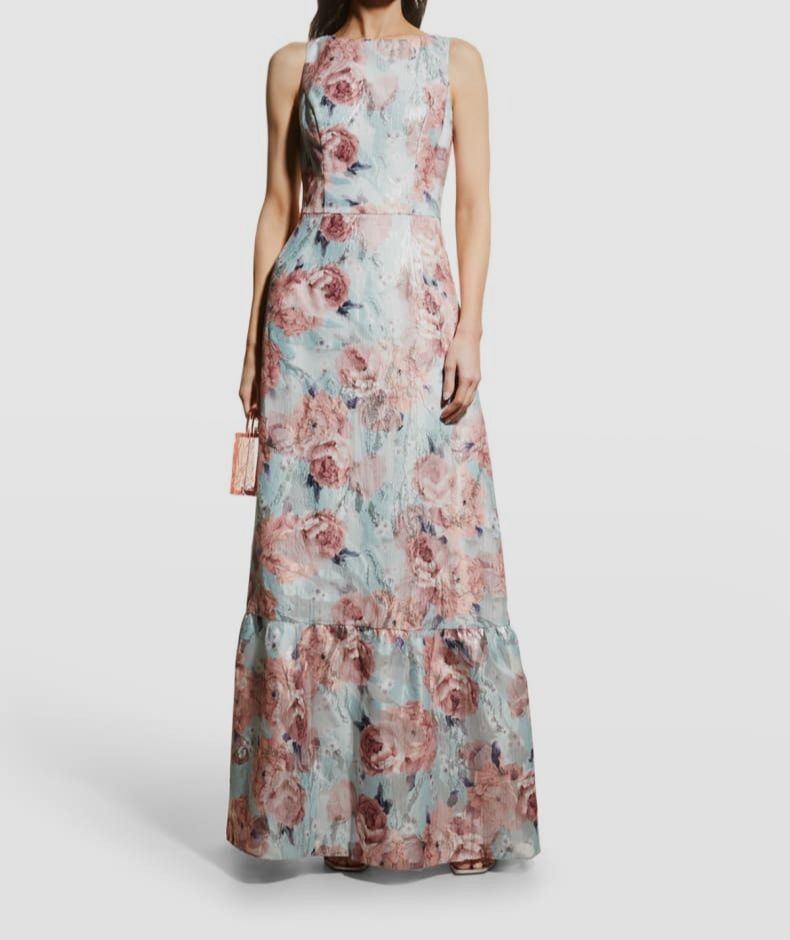$595 Aidan Mattox Women’s Blue A-Line Floral Jacquard Gown Dress Size 6