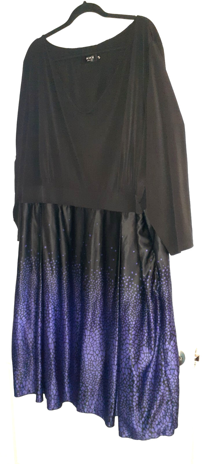 IGIGI 30/32 Fancy Dress Black Purple 3/4 Sleeves Pleated Stretchy Wedding Party