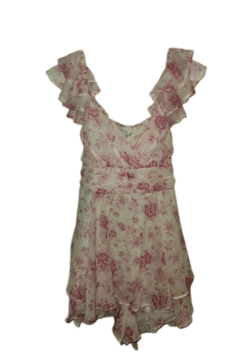 Alter’d State Lainey Double Layered Romper (M), white with rose flower print