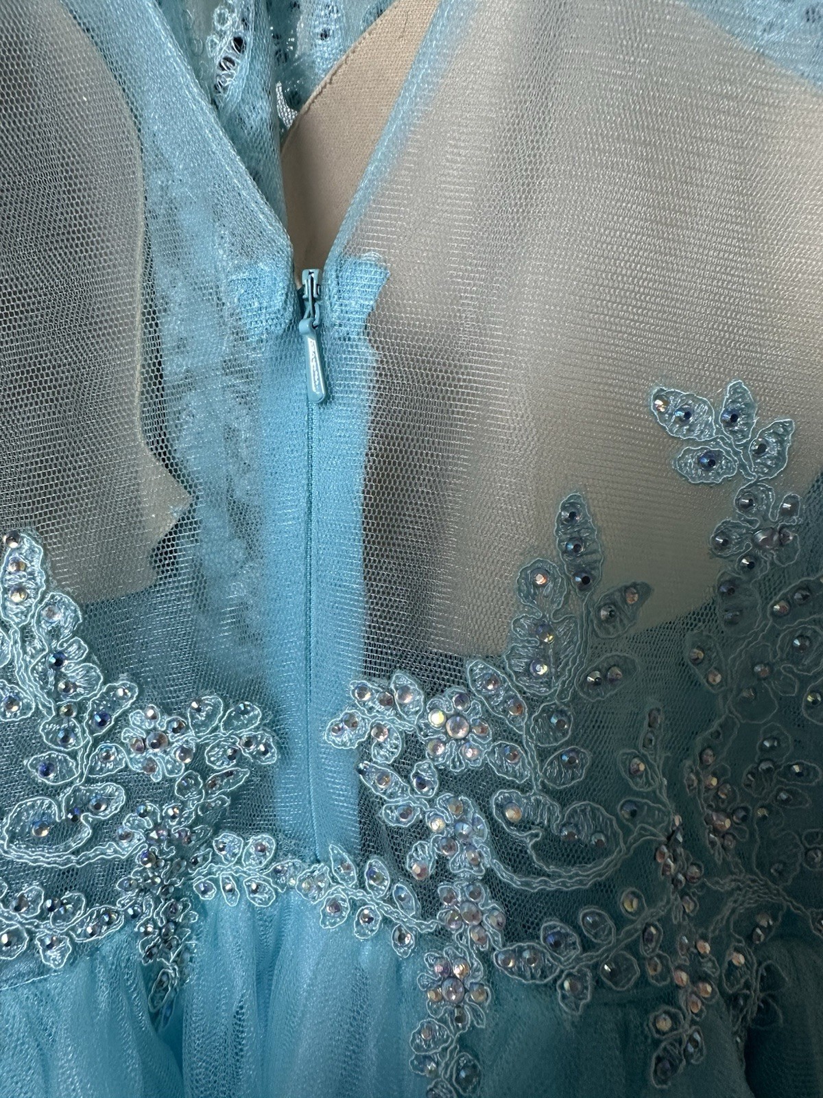 Dancing Queen Aqua Blue Beaded Halter Dress Short XL Prom Homecoming Formal