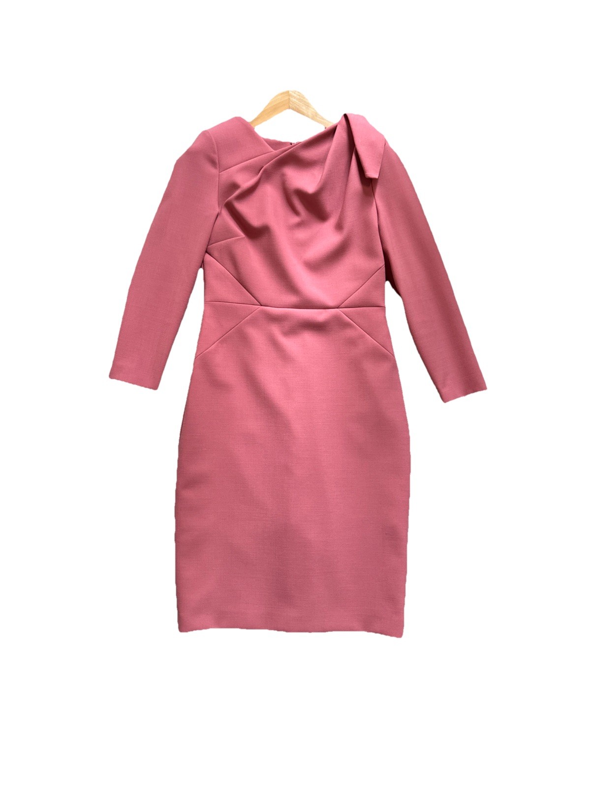 The Fold Melrose Dress Pink Wool Sheath UK 14 US 10 Asymmetric Neck Work Office