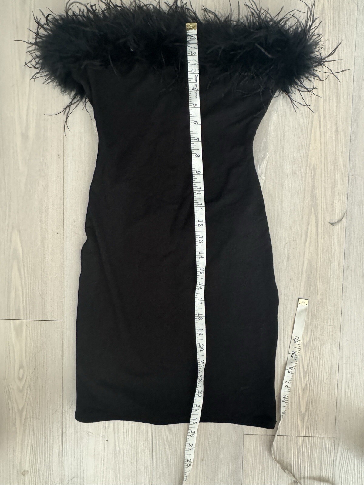 Naked Wardrobe Fine Feather Trim Strapless Minidress XS