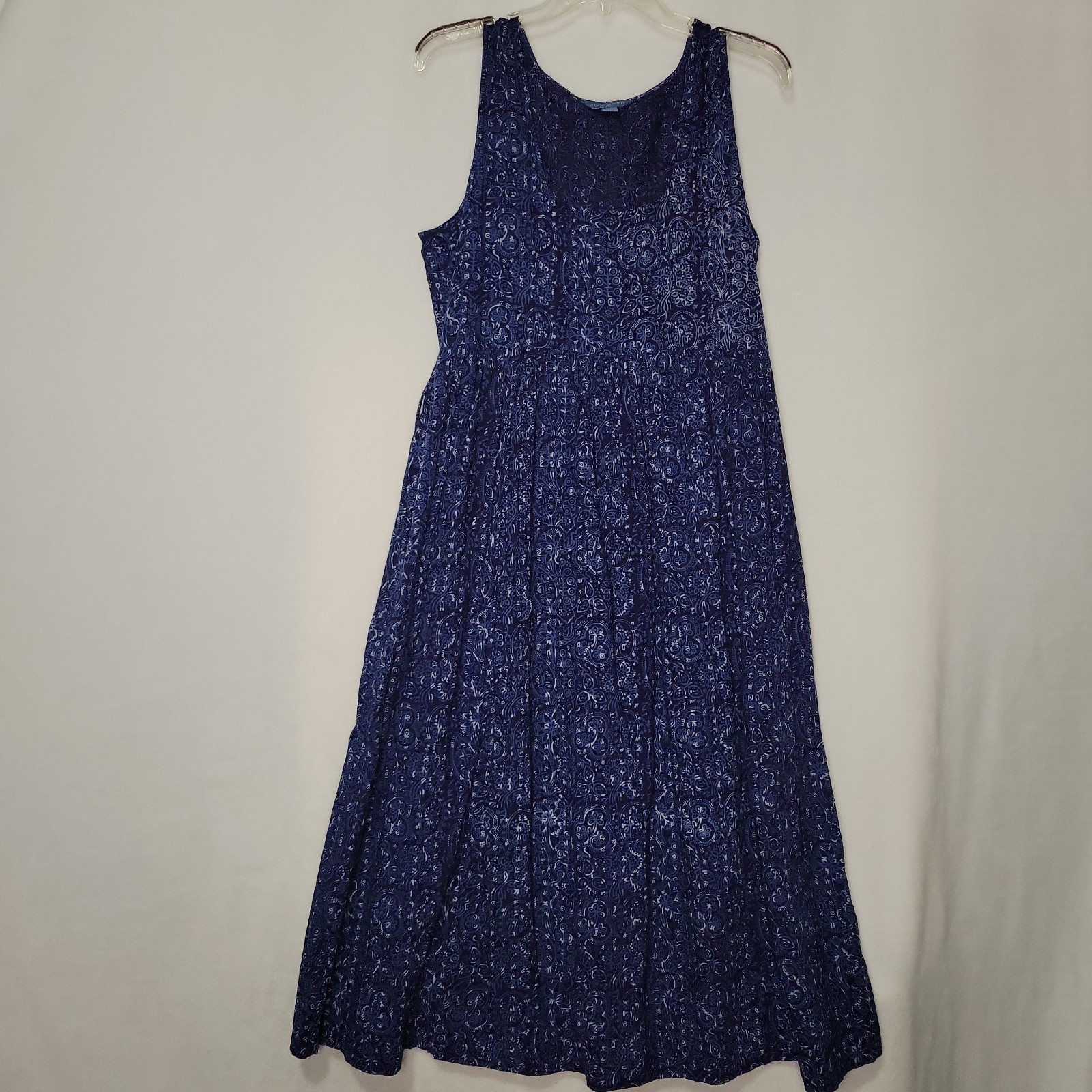 April Cornell Blue Print Cottagecore Midi Dress Pockets Sz Large Prairie