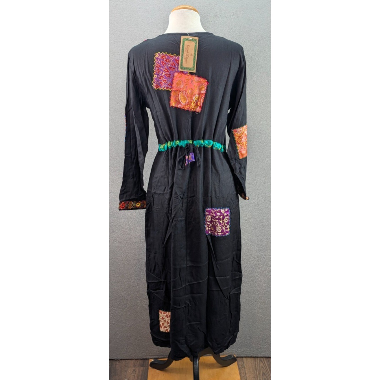 Sacred Threads Maxi Dress Floral Patchwork Long Sleeve Witchy Goth Size S/M NWT