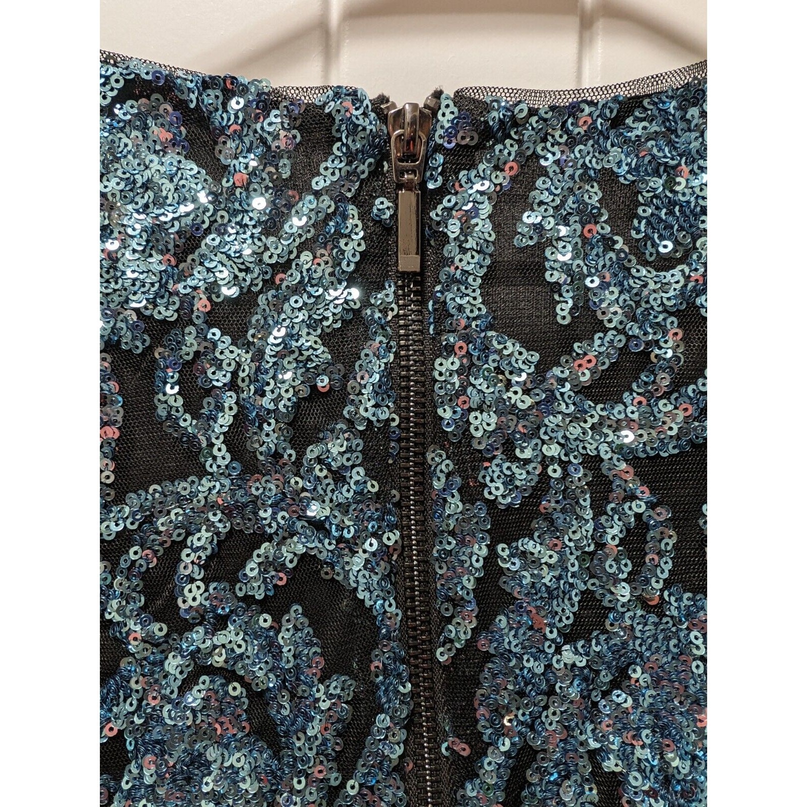 NEW Black and Turquoise Sequin Mini Dress Venus Cocktail Dress Sz 4 Long Sleeve