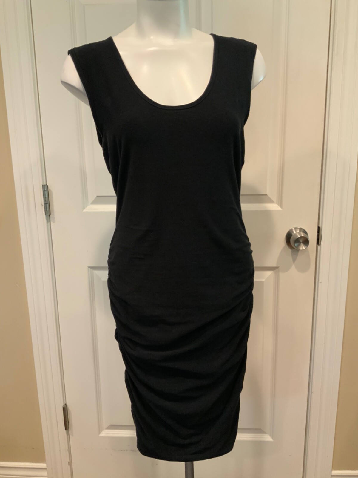 Standard James Press Black Sleeveless Ruched Tank Dress, Size 3 (Large)