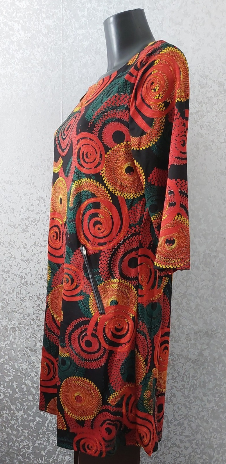 Izabel London Circular Patterns Print 3/4 Sleeve Short Shift Dress UK12 EU40 NEW