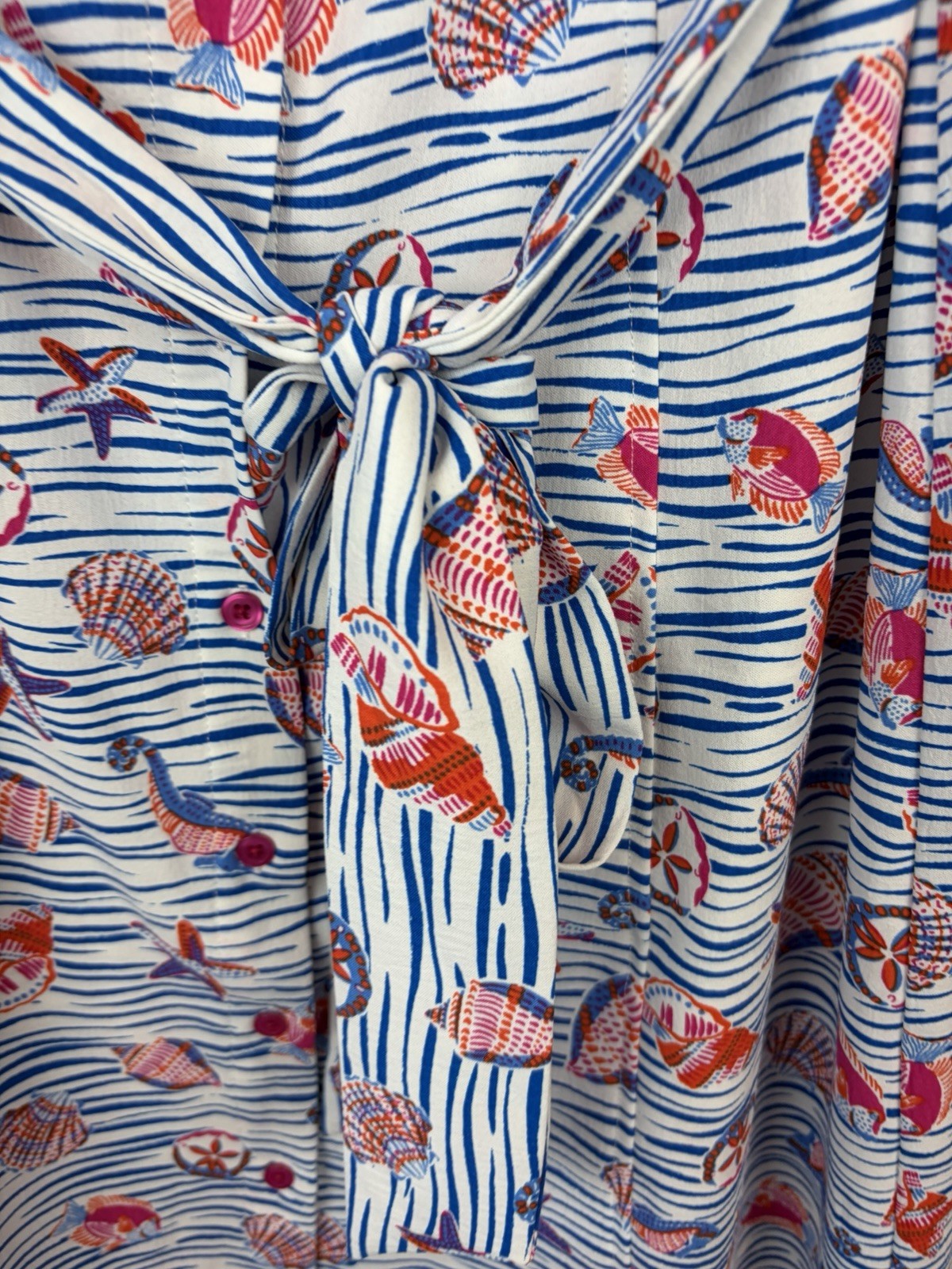 Pappagallo Beach Wrap Dress Womens 10 Blue Nautical Fish Preppy New