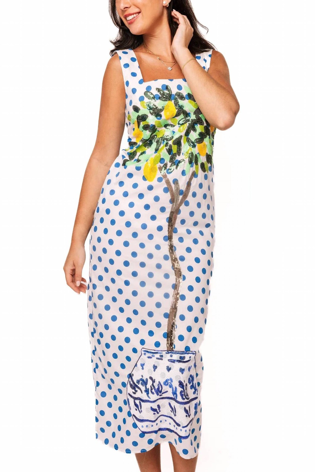Queen Of Sparkles Polka Dot Lemon Tree Midi Tank Dress Size XS