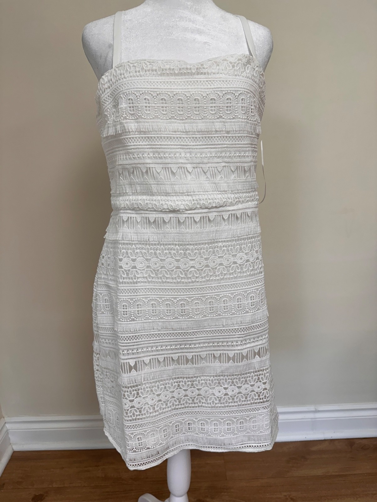 White- Women’s Square-Neck Sleeveless Eyelet Midi Dress
