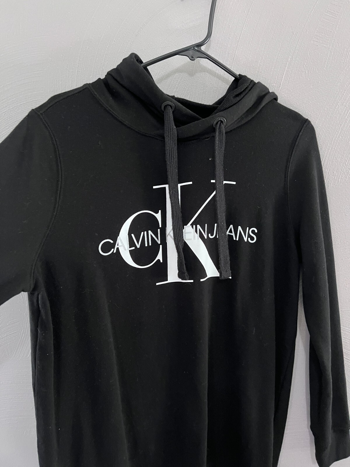 Calvin Klein Jeans Black Monogram Sweatshirt Hoodie Dress Sz L