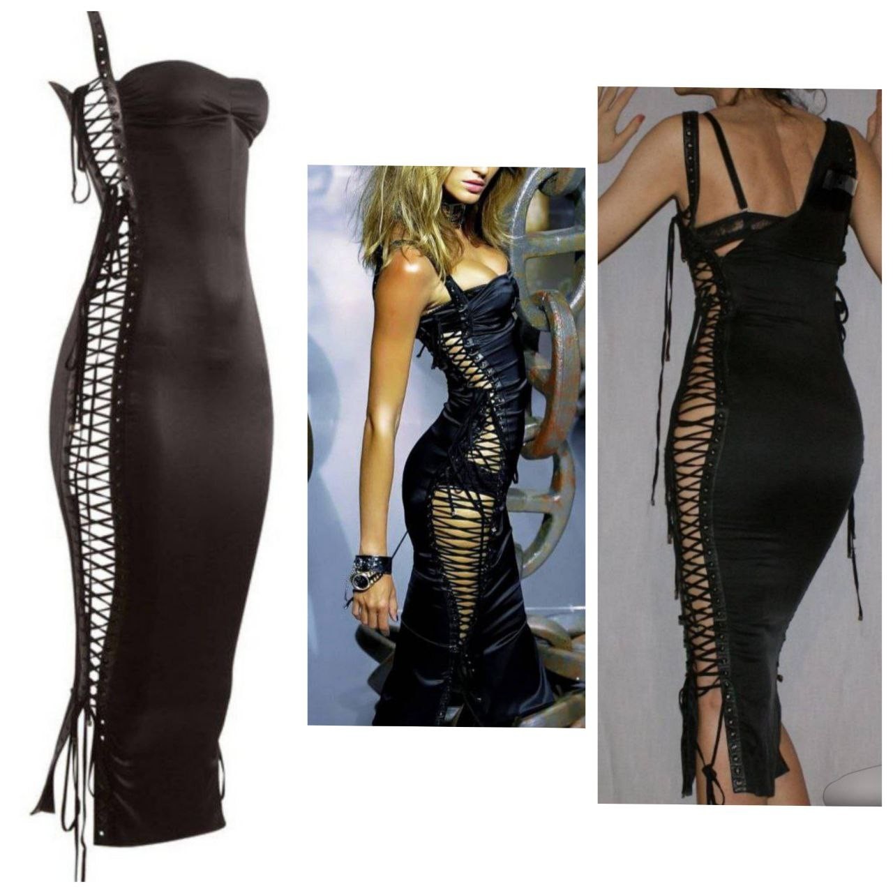 Dolce Gabbana Women Dress Vintage Collection Silk Leather 40IT