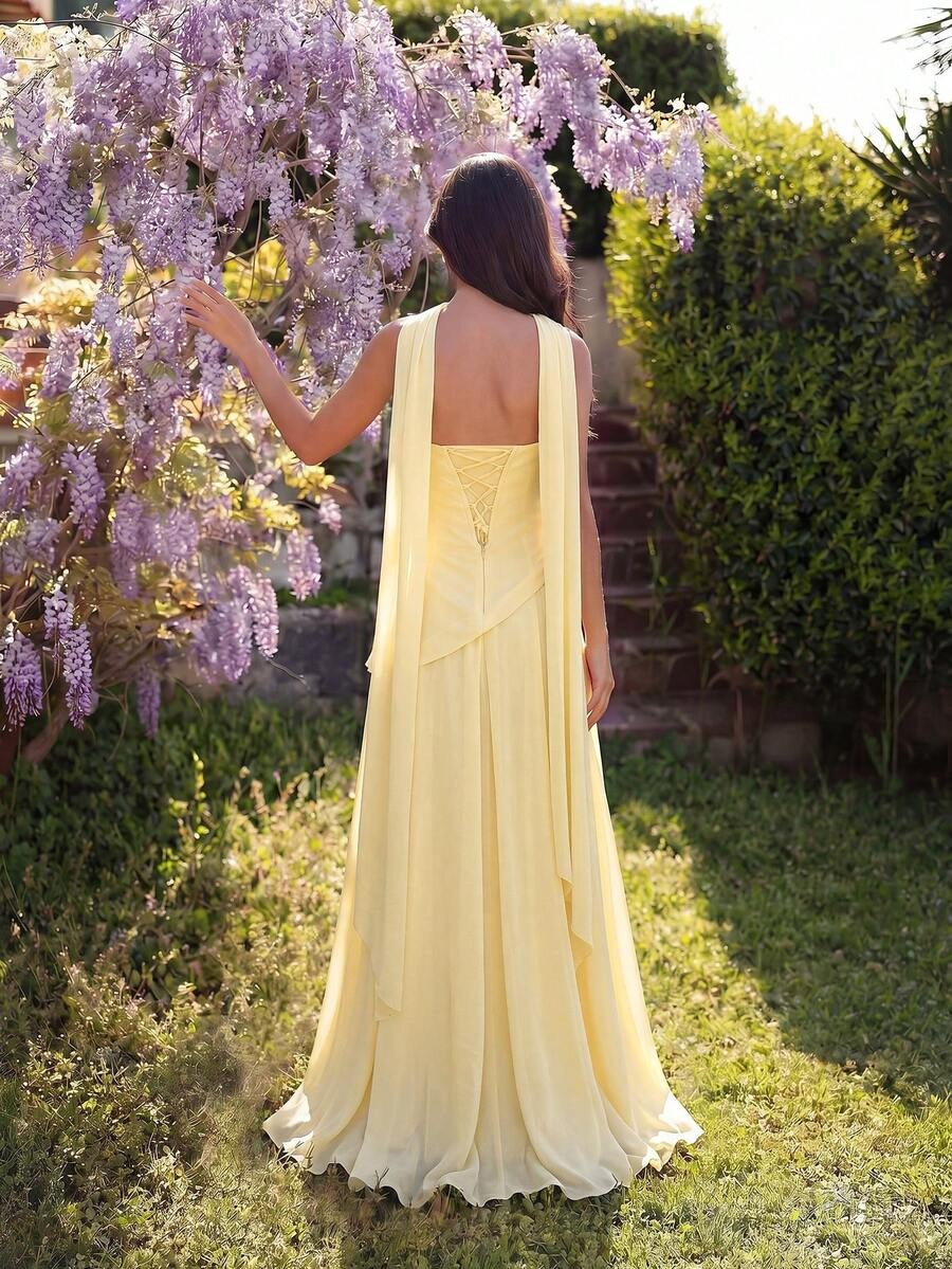 Stylish Strapless Shawl Slit Corset Fit & Flare Maxi Dress