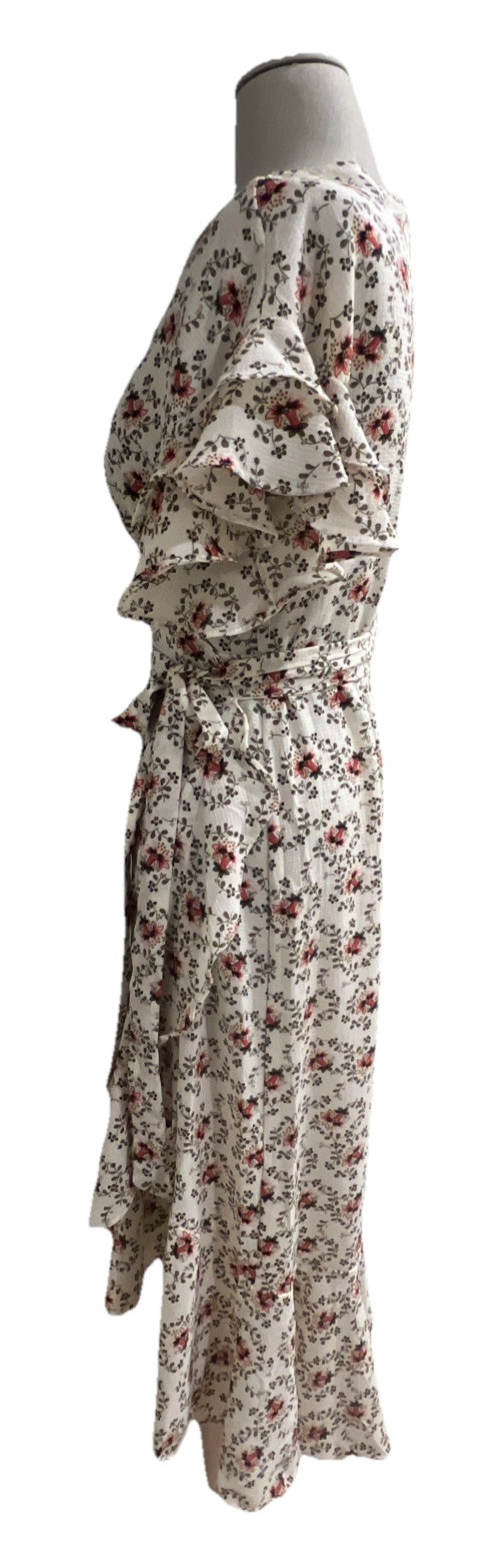 Max Studio Women Flutter Cap Sleeves Wrap Dress Crepe High/Low Sz MED Floral NWT