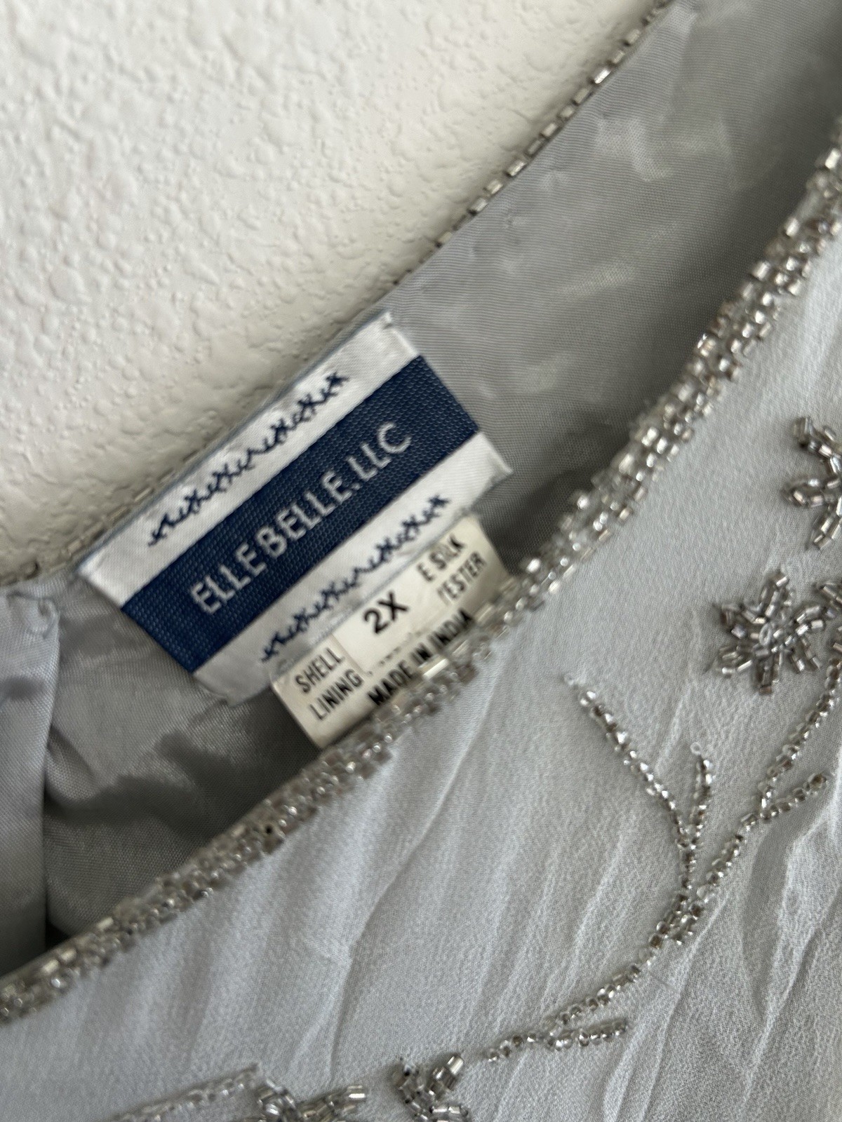 Beaded dress 100% polyester & 100% Silk Lining womans Light Blue/grey size 2X