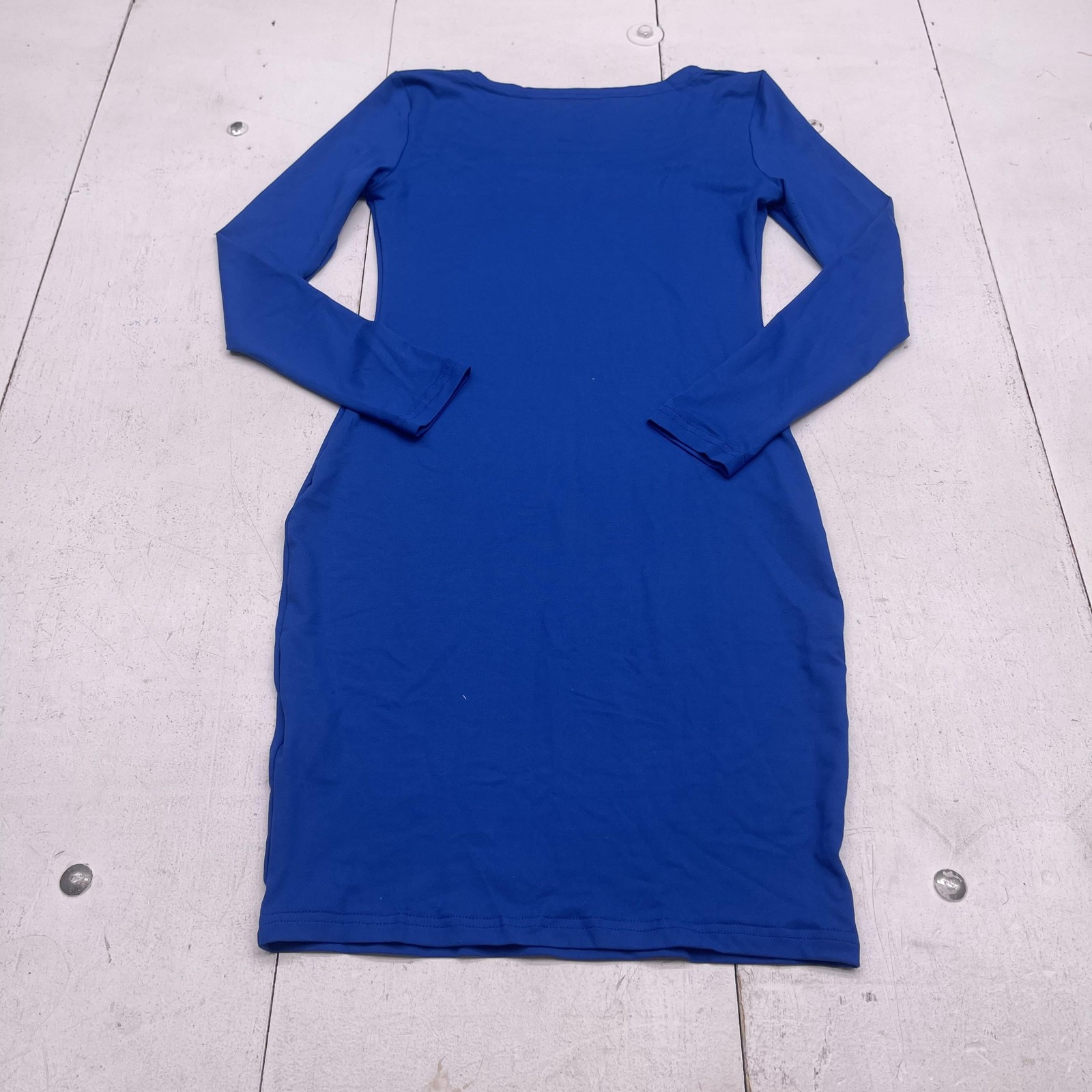 Blue Long Sleeve Square Neck Bodycon Dress Womens Medium Short Jersey Casual