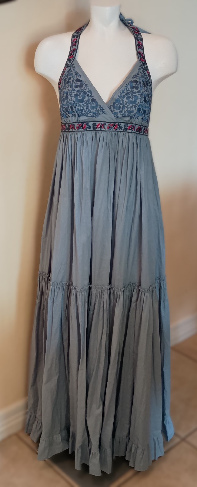 NWOT VTG Moda International Victoria’s Secret Blue Embroidered Maxi Dress SZ M