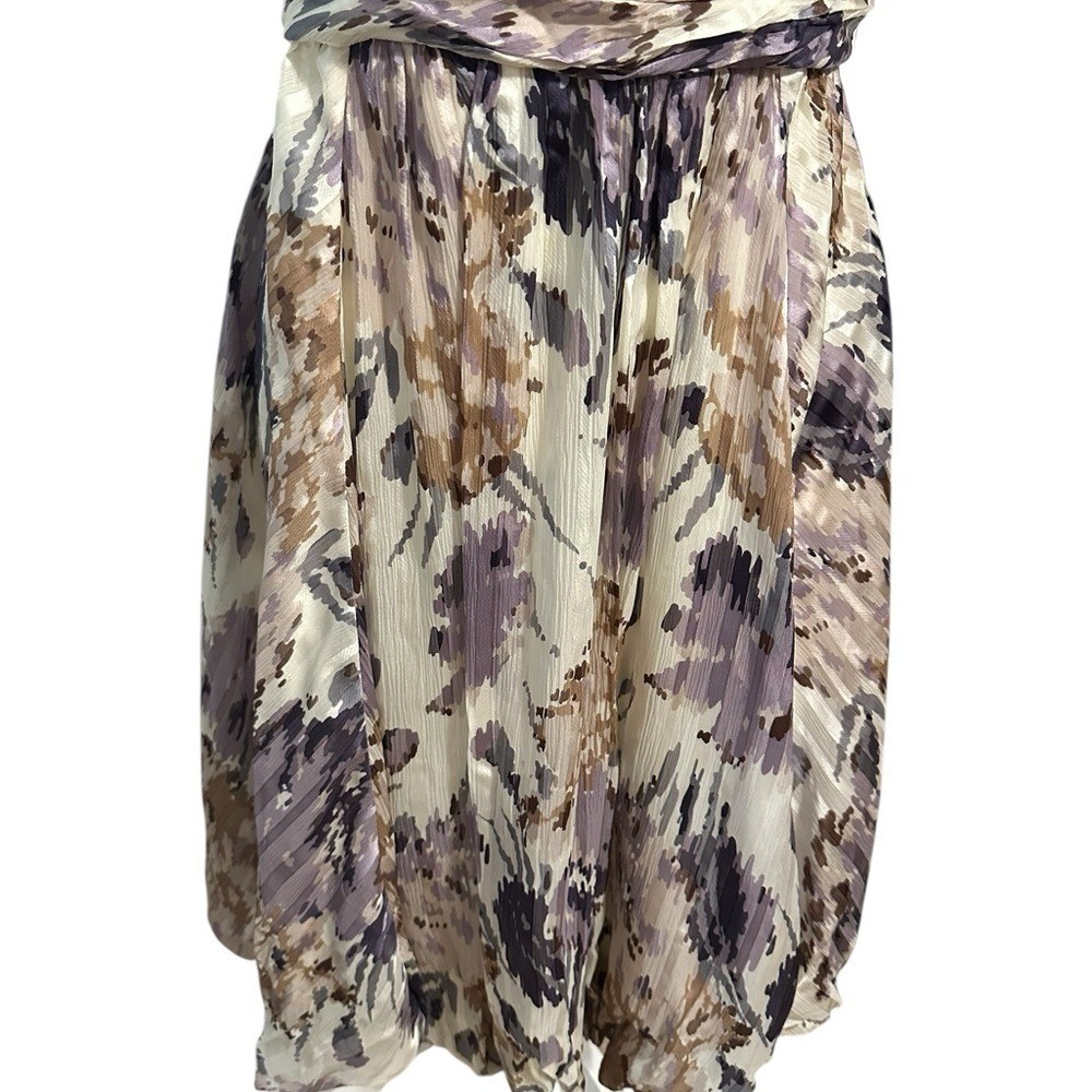 BCBGMaxAzria Strapless Floral 100% Silk Dress Lavender Cream Cocktail Formal 8