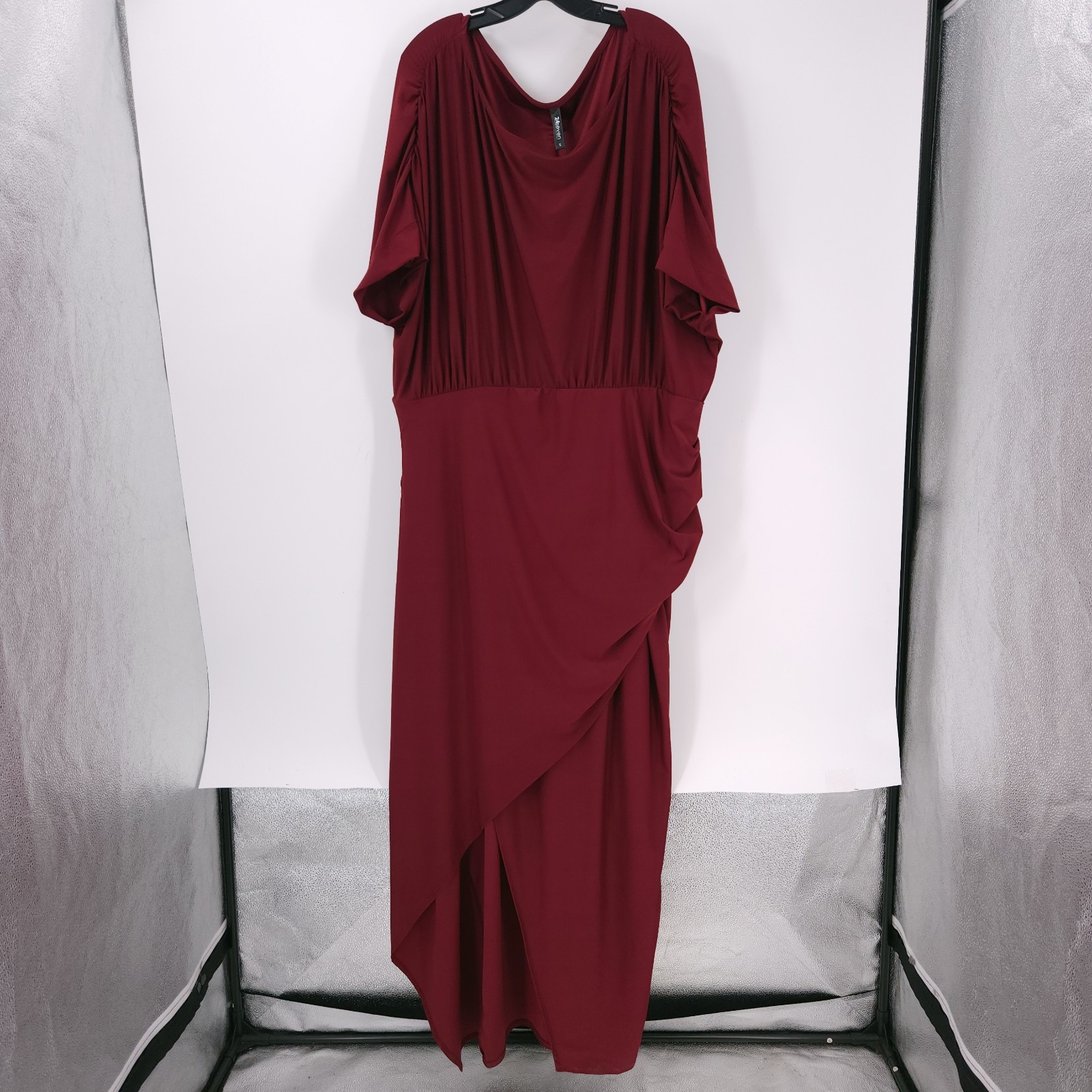 24Seven Batwing Sleeve Slit Maxi Dress Burgundy Boat Neck Womens Size 3X NWT