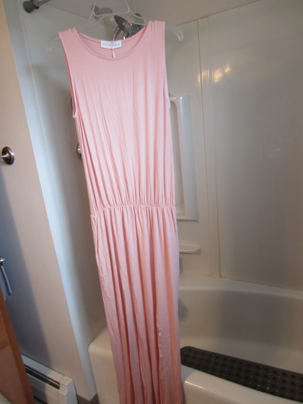 NWT women’s sleeveless Maxi dress Shop Wanna B Size M blush color SEXY